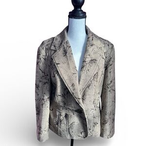 Coldwater Creek Blazer Jacket Petite 12 P12 Taupe Herringbone Floral Print Lined